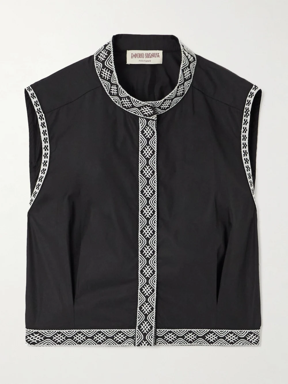 Emporio Sirenuse Nevada Cropped Embroidered Cotton-blend Poplin Vest in black