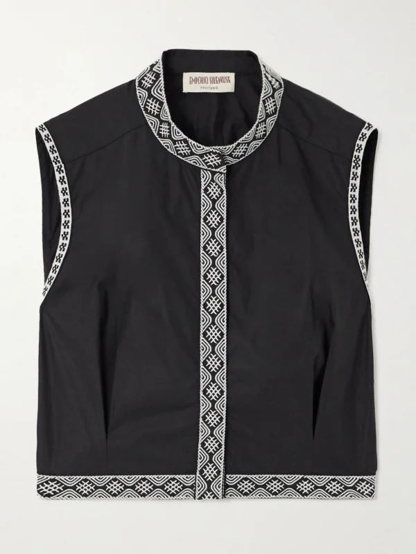 Emporio Sirenuse Nevada Cropped Embroidered Cotton-blend Poplin Vest