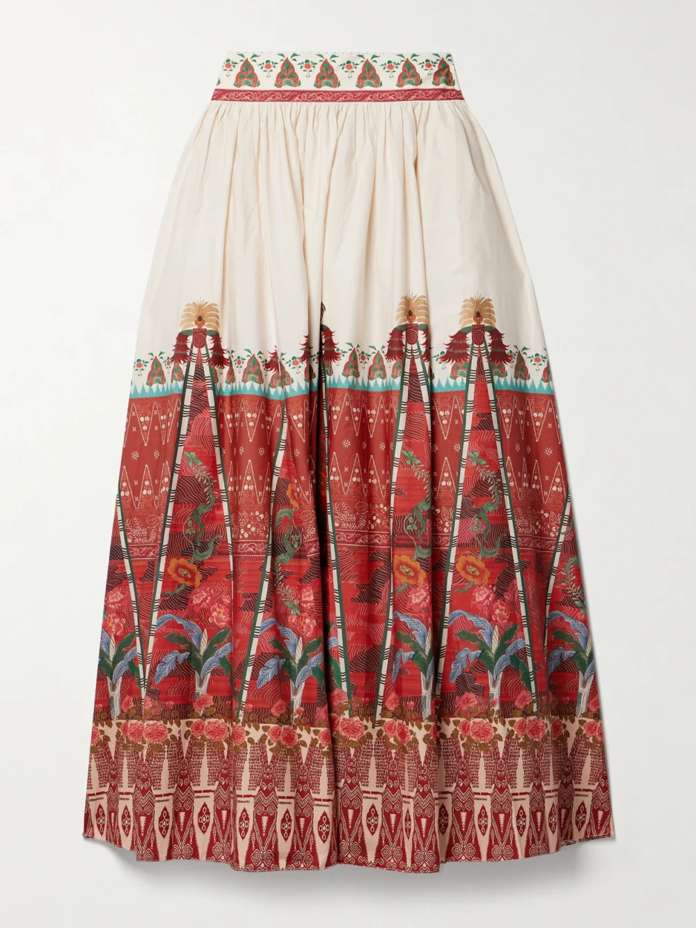 Emporio Sirenuse Ombretta Pleated Printed Cotton Maxi Skirt in red