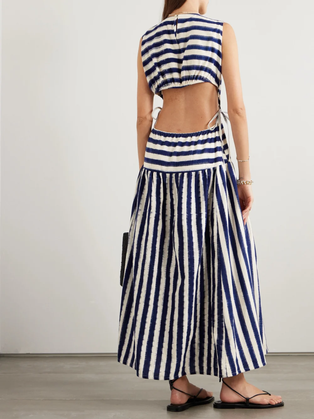 Back view of the Emporio Sirenuse Pulcheria Striped Cotton Maxi Dress