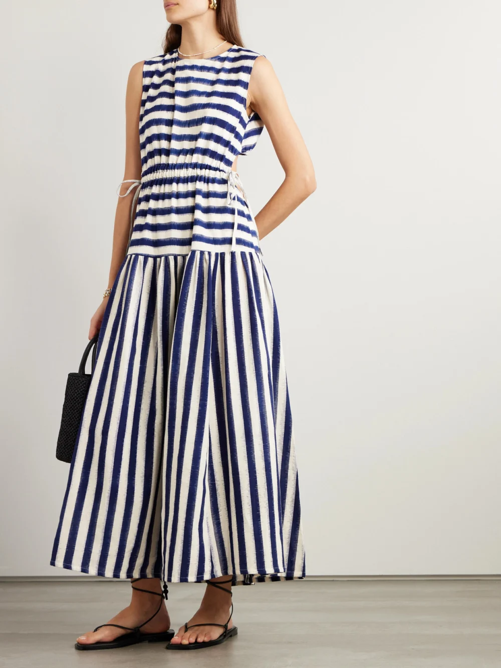 Emporio Sirenuse Pulcheria Striped Cotton Maxi Dress, worn by a model