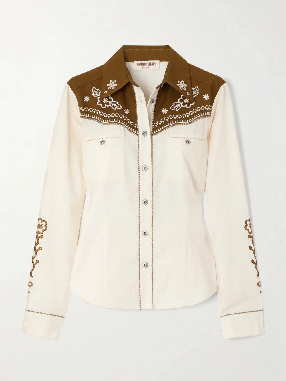 Emporio Sirenuse Rodeo Embroidered Cotton-drill Shirt in cream