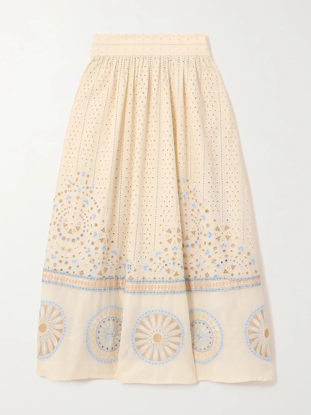 Emporio Sirenuse Suri Amalfi Broderie Anglaise Cotton Midi Skirt in ivory