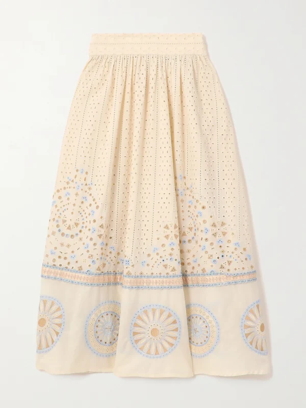Emporio Sirenuse Suri Amalfi Broderie Anglaise Cotton Midi Skirt