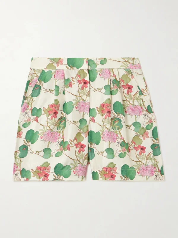 Emporio Sirenuse Tamu Pleated Floral-print Silk-twill Shorts