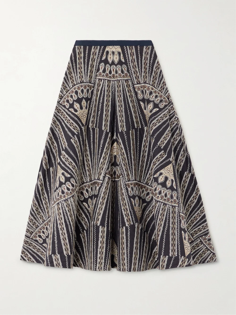 Emporio Sirenuse Tasha 2 Calliope Paneled Embroidered Cotton-blend Poplin Midi Skirt in gray