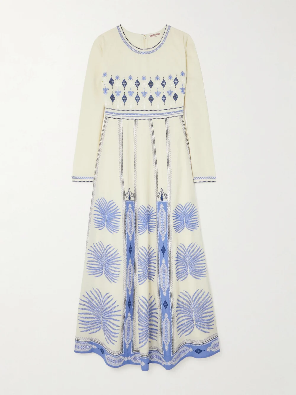 Emporio Sirenuse Tracey Paneled Embroidered Linen and Cotton-blend Maxi Dress in white