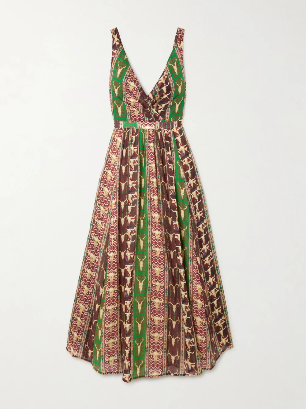 Emporio Sirenuse Tullia Arizona Pleated Printed Cotton Maxi Dress in green