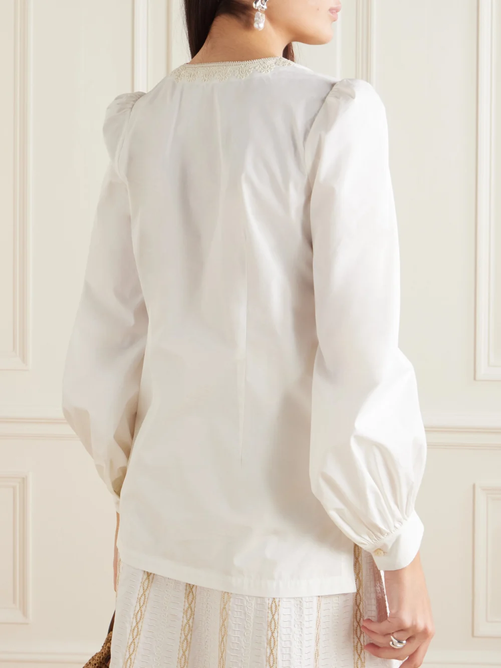 Back view of the Emporio Sirenuse Vera Embroidered Cotton-blend Shirt