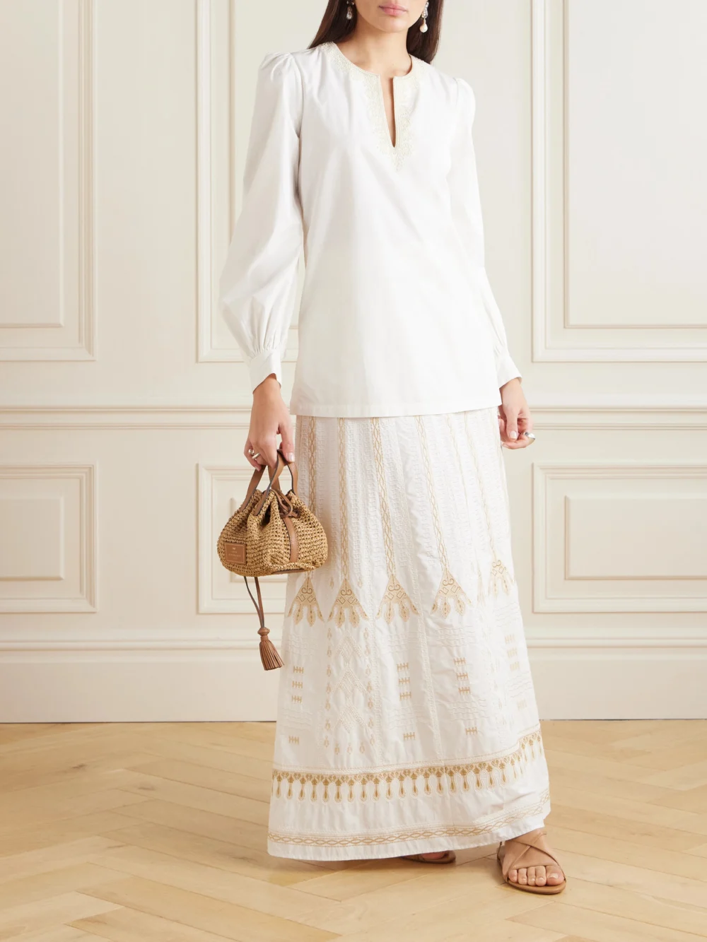 Emporio Sirenuse Vera Embroidered Cotton-blend Shirt, worn by a model