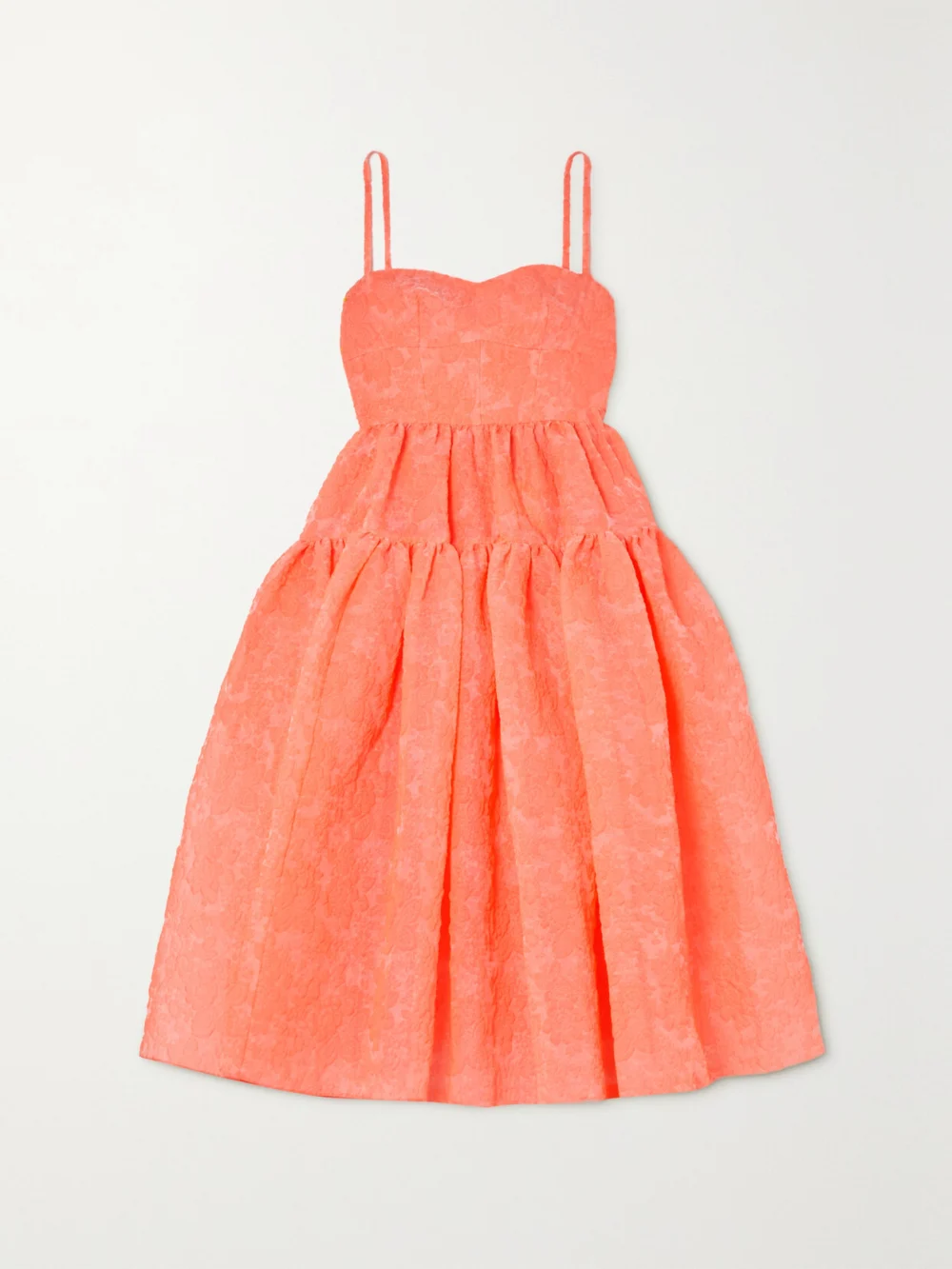 Erdem Abelia Tiered Cloqué Midi Dress in coral