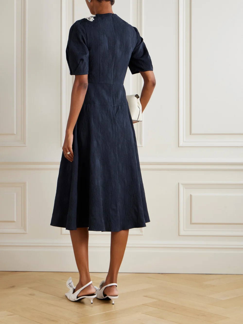 Back view of the Erdem Appliquéd Cotton-blend Cloqué Midi Dress