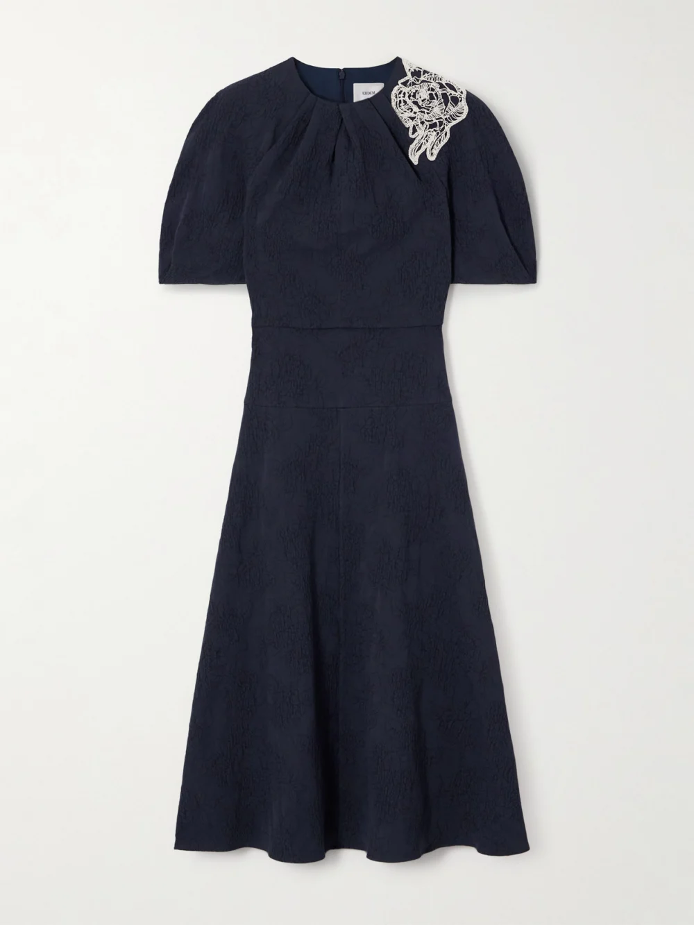 Erdem Appliquéd Cotton-blend Cloqué Midi Dress in navy
