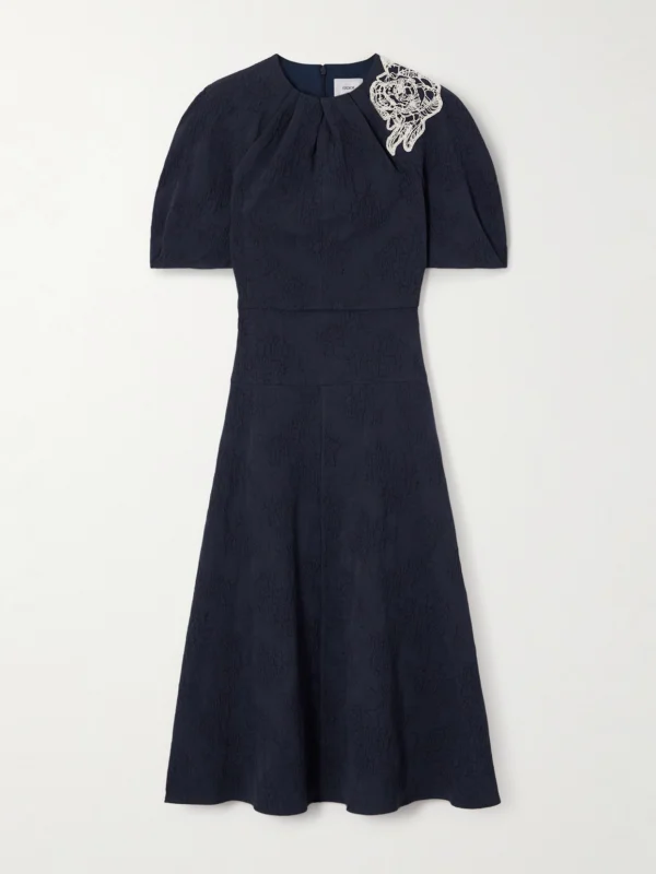 Erdem Appliquéd Cotton-blend Cloqué Midi Dress