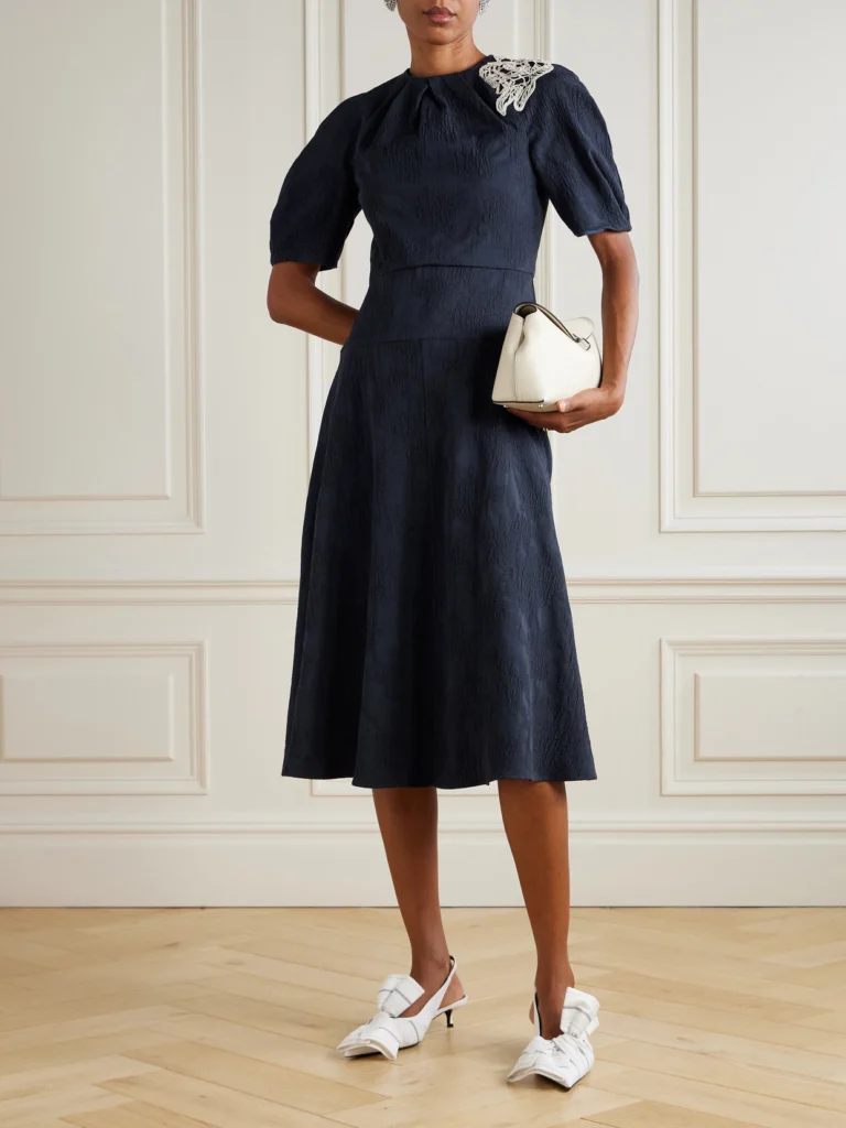 Erdem Appliquéd Cotton-blend Cloqué Midi Dress