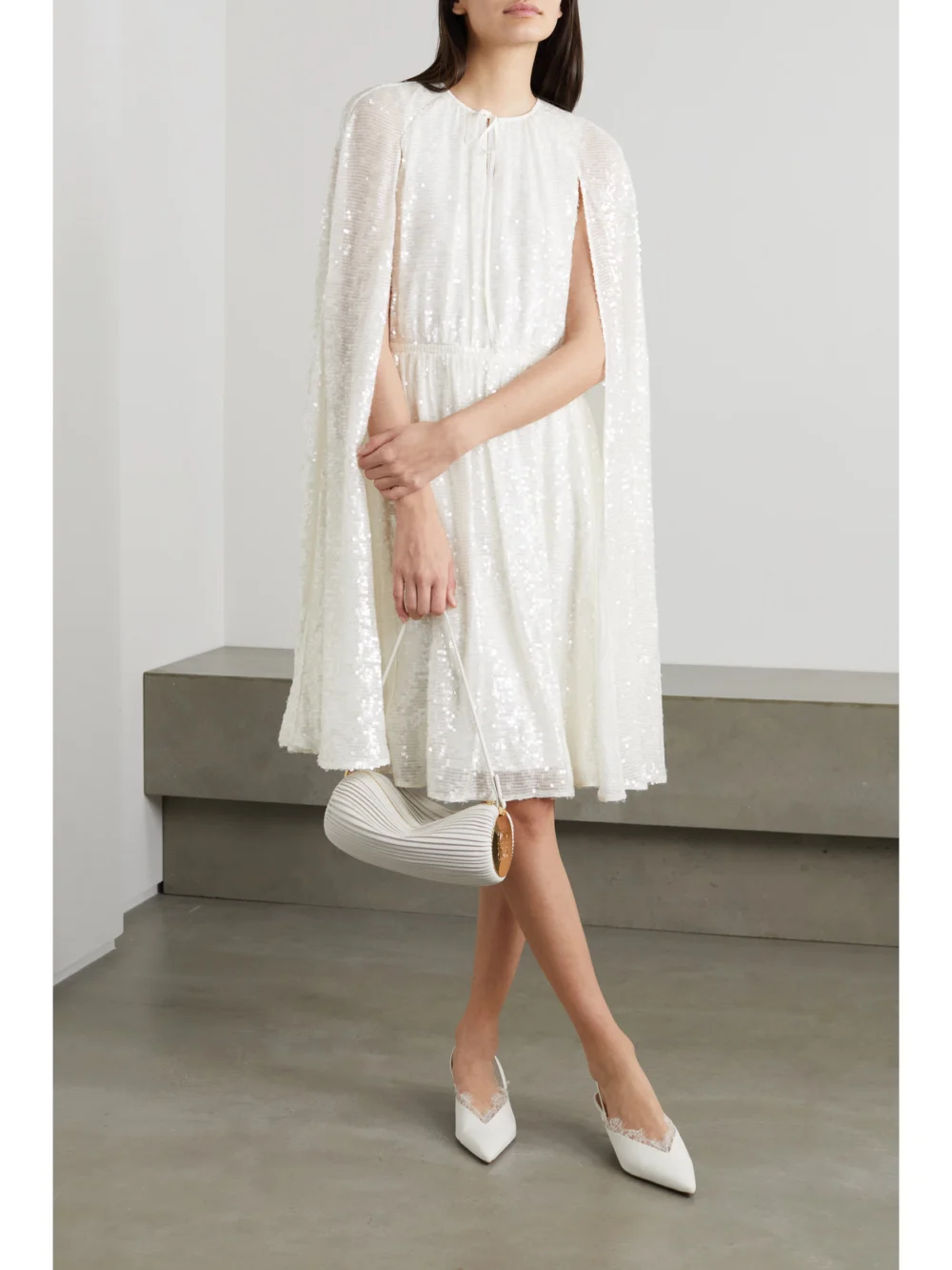 Erdem Austin Cape-effect Sequined Chiffon Midi Dress, worn by a model