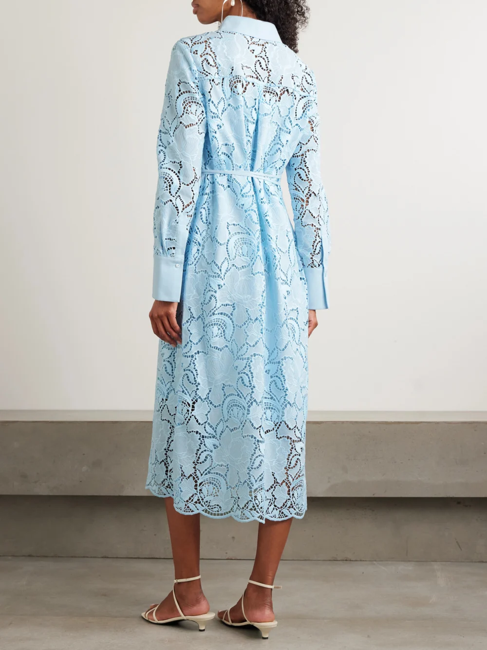 Back view of the Erdem Belted Broderie Anglaise Cotton-poplin Midi Shirt Dress
