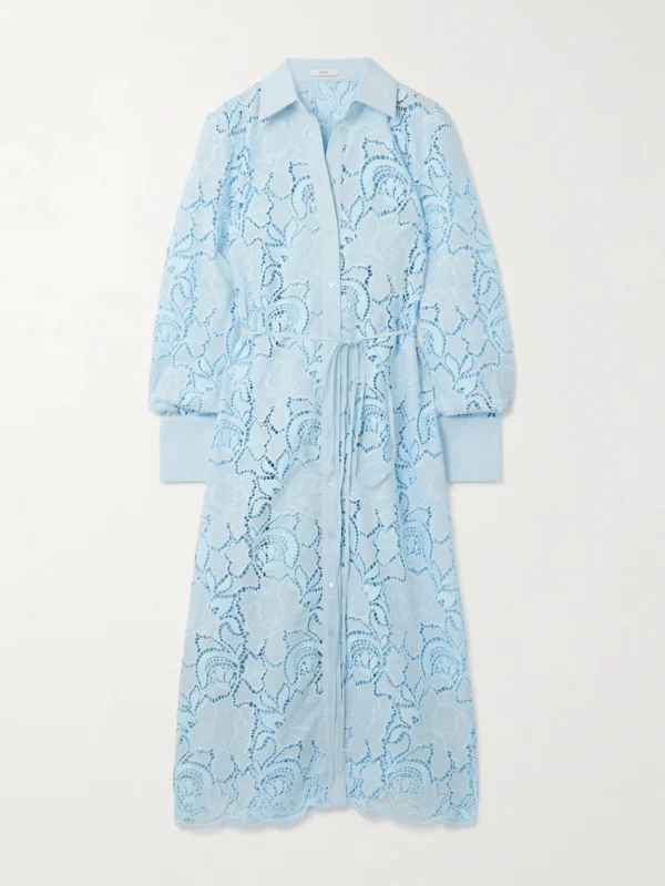 Erdem Belted Broderie Anglaise Cotton-poplin Midi Shirt Dress