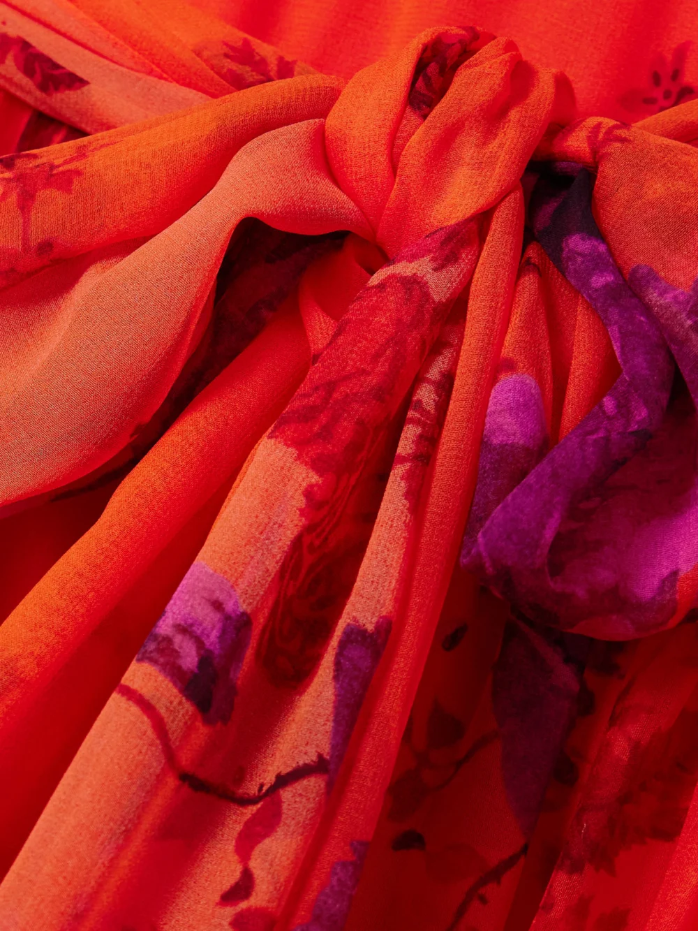 Close-up detail of the Erdem Belted Floral-print Tiered Silk-chiffon Maxi Dress