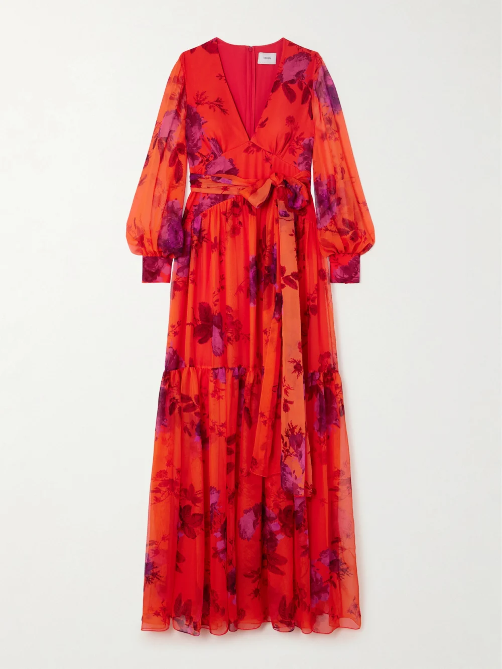 Erdem Belted Floral-print Tiered Silk-chiffon Maxi Dress in uk 8