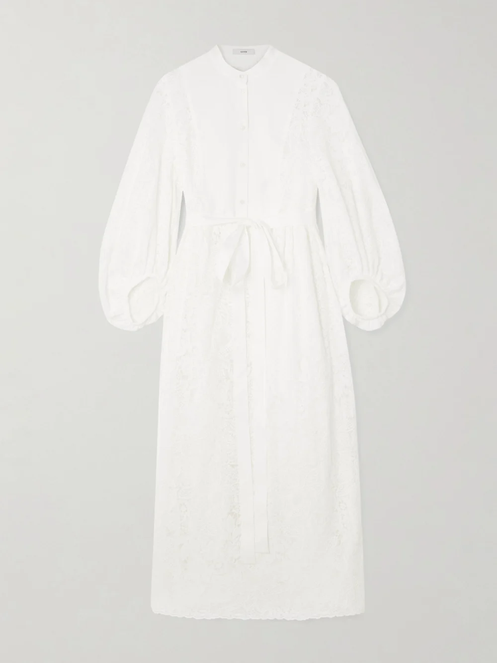 Erdem Belted Poplin-paneled Cotton-lace Midi Shirt Dress in ivory