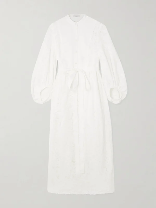 Erdem Belted Poplin-paneled Cotton-lace Midi Shirt Dress
