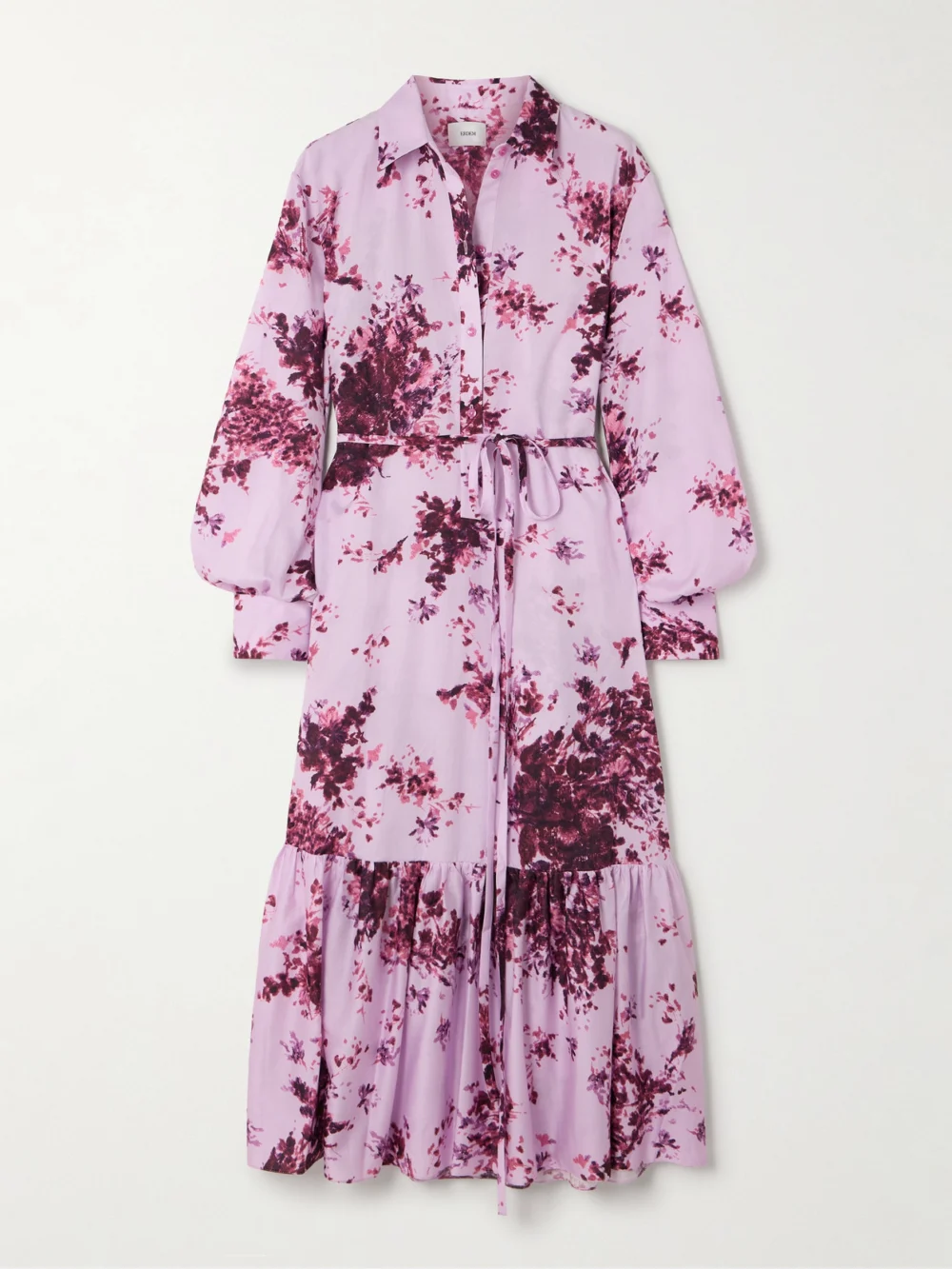 Erdem Belted Tiered Floral-print Cotton Midi Dress in pink