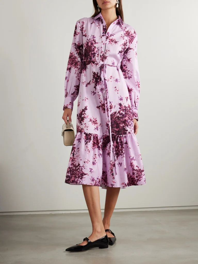 Erdem Belted Tiered Floral-print Cotton Midi Dress