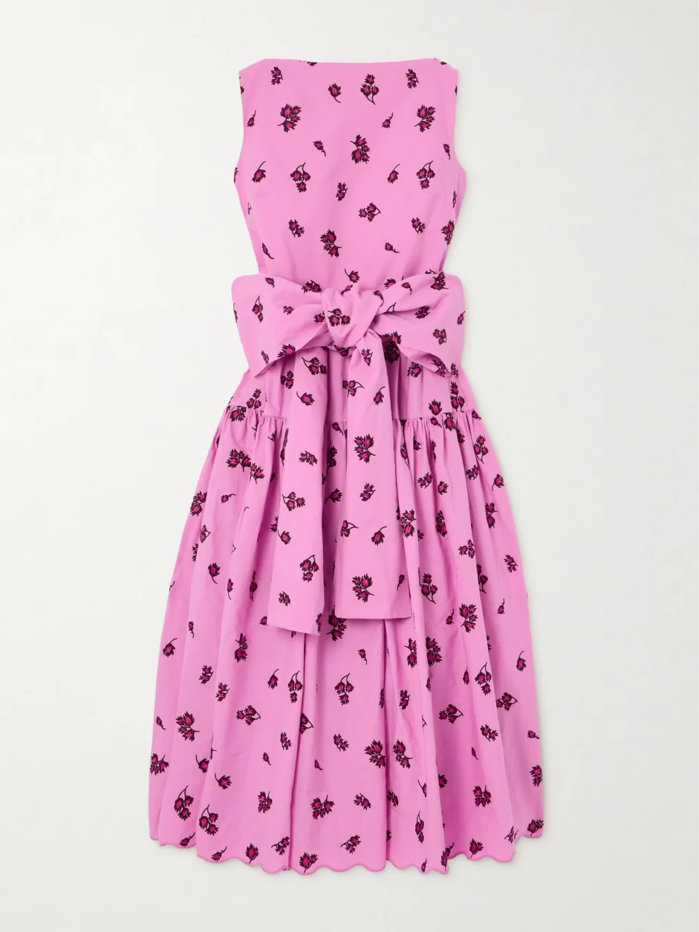 Erdem Belted Tiered Scalloped Embroidered Cotton-blend Midi Dress in pink