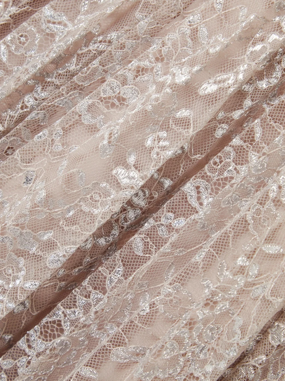 Close-up detail of the Erdem Dorinda Embellished Metallic Chantilly Lace Midi Dress
