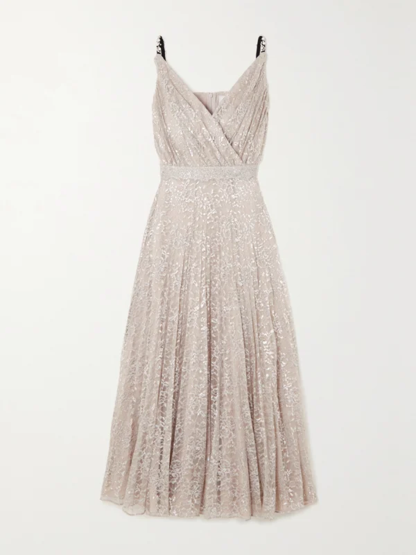 Erdem Dorinda Embellished Metallic Chantilly Lace Midi Dress
