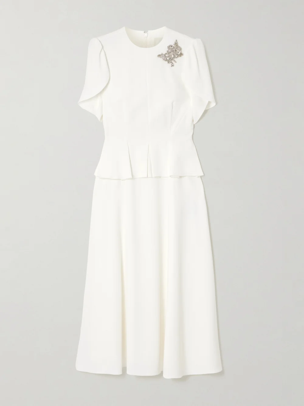 Erdem Embellished Crepe Peplum Midi Dress in off-white