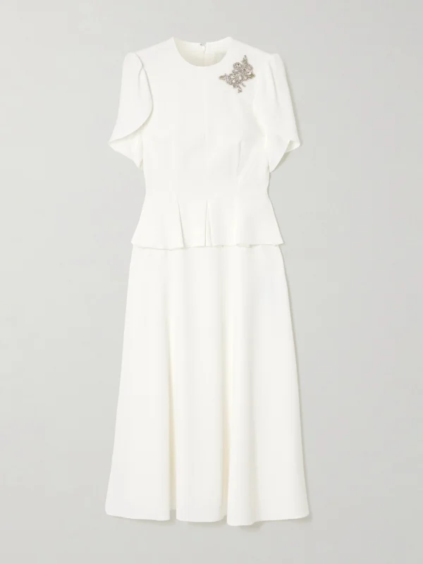 Erdem Embellished Crepe Peplum Midi Dress