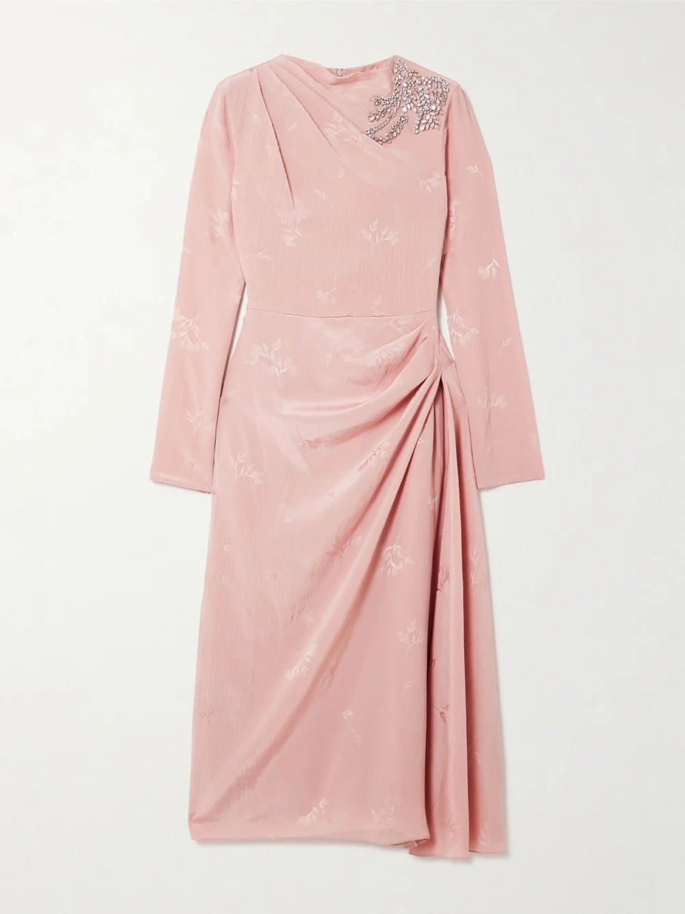 Erdem Embellished Draped Crinkled-silk and Cotton-blend Jacquard Midi Dress in antique rose