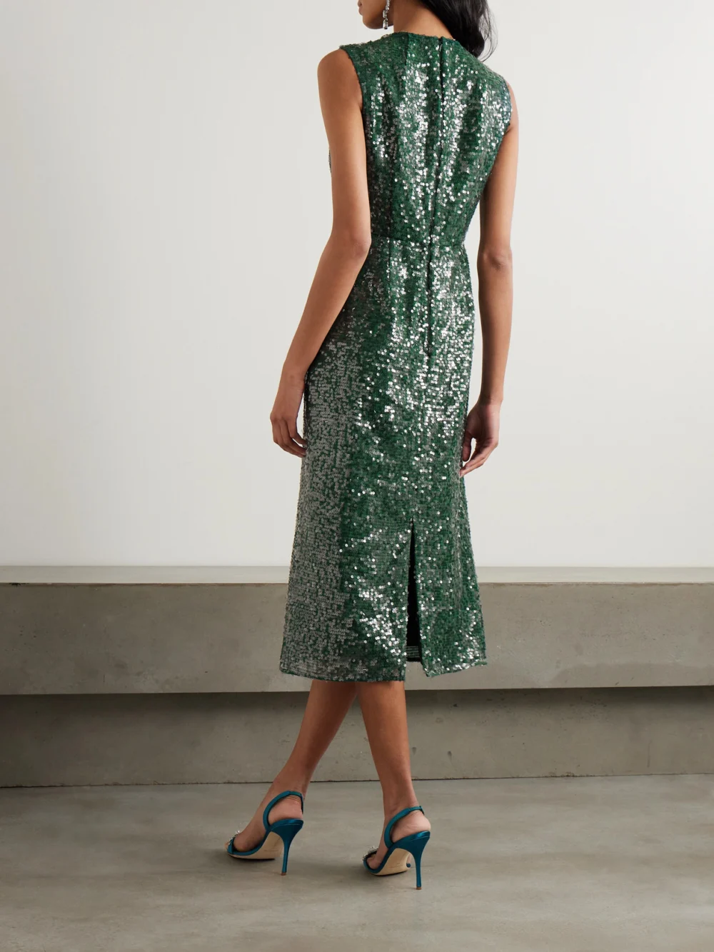 Back view of the Erdem Embellished Sequined Chiffon Midi Dress