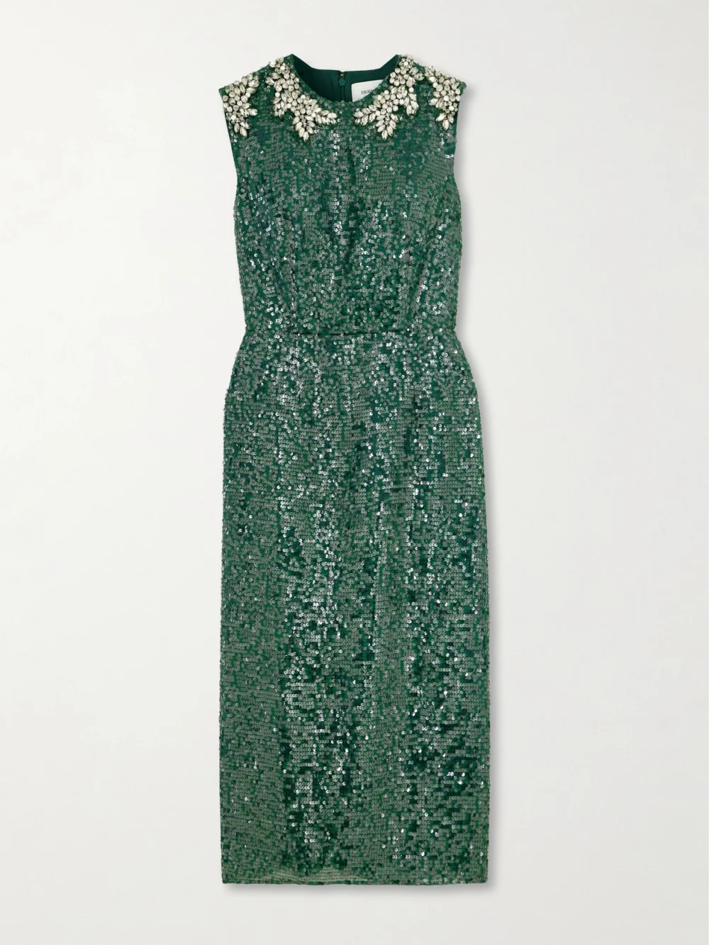 Erdem Embellished Sequined Chiffon Midi Dress in dark green