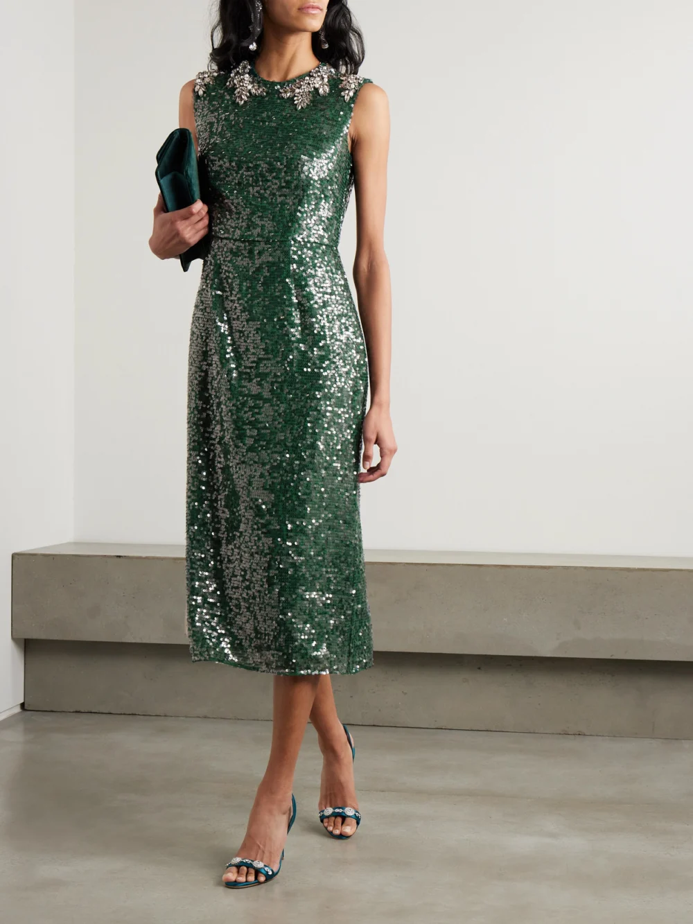 Erdem Embellished Sequined Chiffon Midi Dress, worn by a model