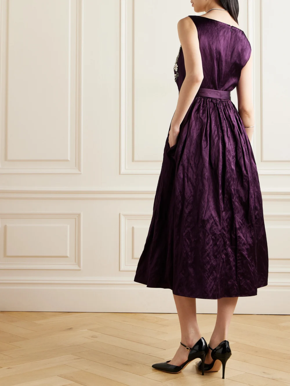 Back view of the Erdem Embellished Sequined Satin Midi Dress