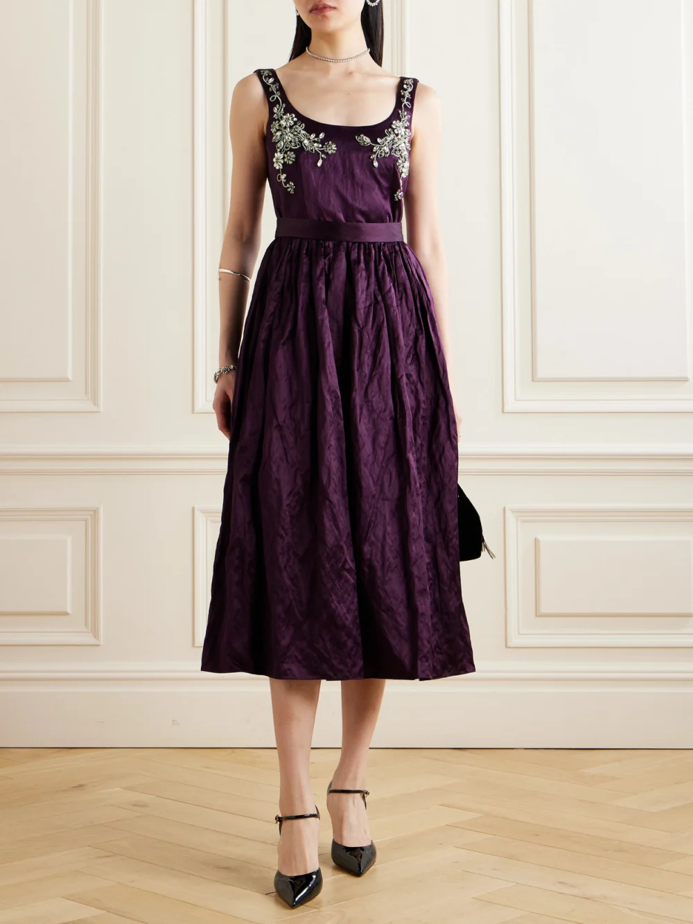 Erdem Embellished Sequined Satin Midi Dress, worn by a model