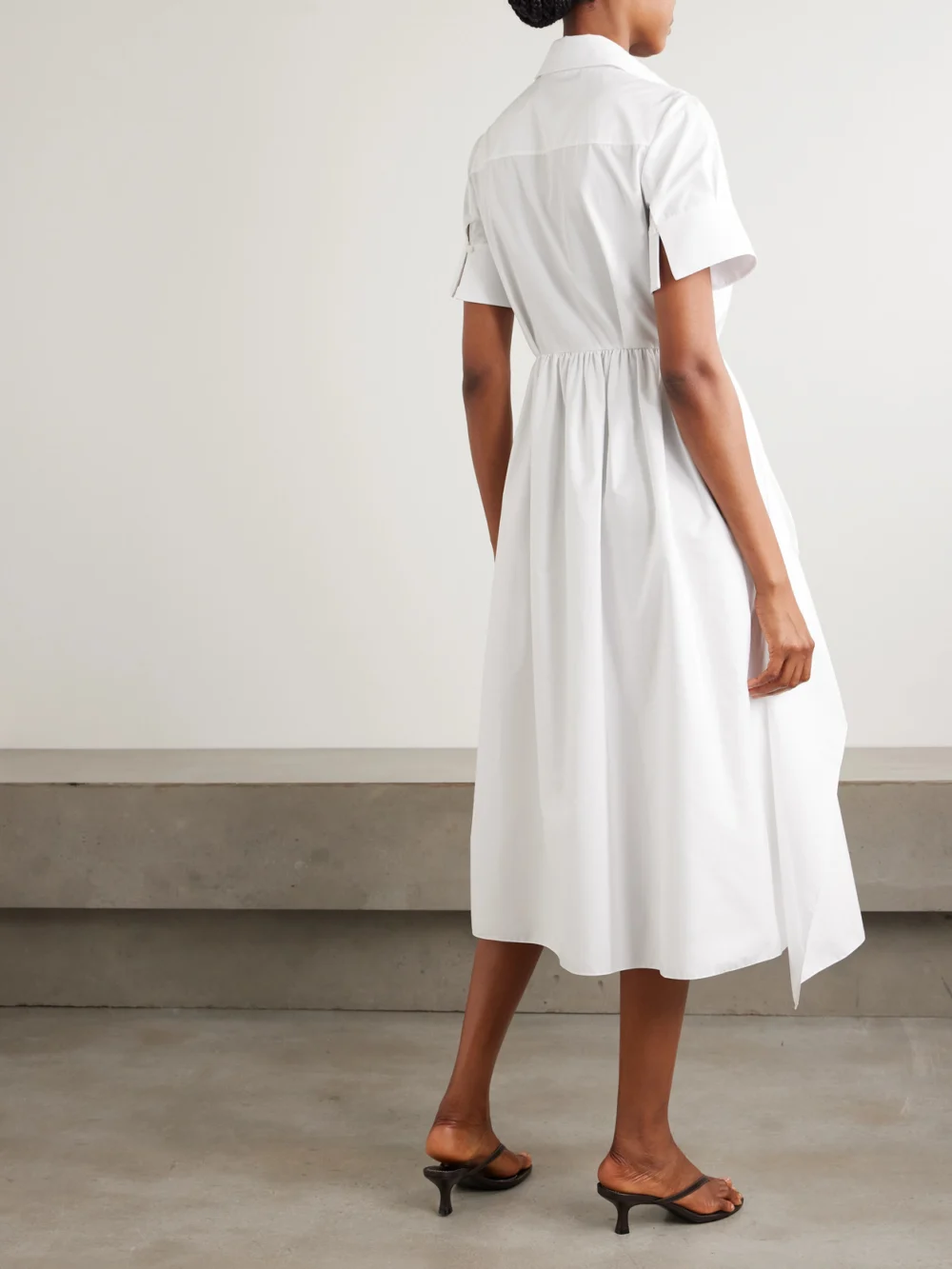 Back view of the Erdem Embroidered Gathered Cotton-poplin Midi Shirt Dress
