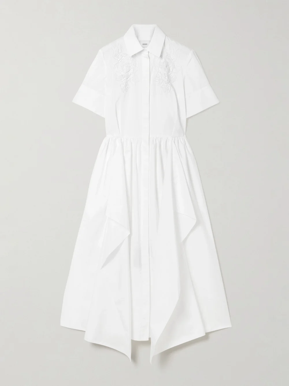 Erdem Embroidered Gathered Cotton-poplin Midi Shirt Dress in white