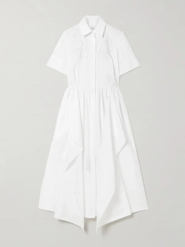 Erdem Embroidered Gathered Cotton-poplin Midi Shirt Dress