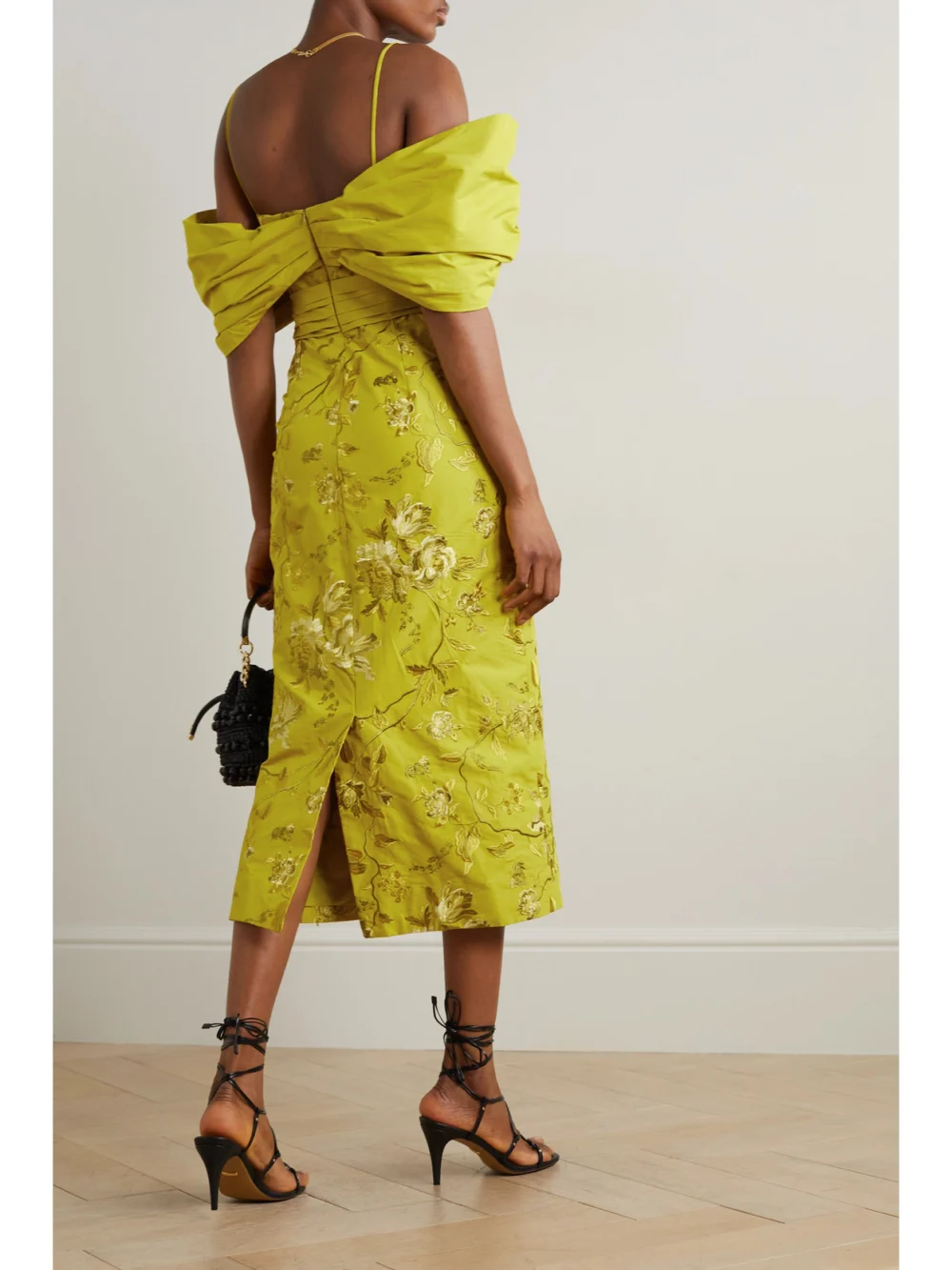 Back view of the Erdem Evora Draped Taffeta and Embroidered Cotton-faille Dress