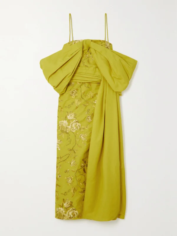 Erdem Evora Draped Taffeta and Embroidered Cotton-faille Dress