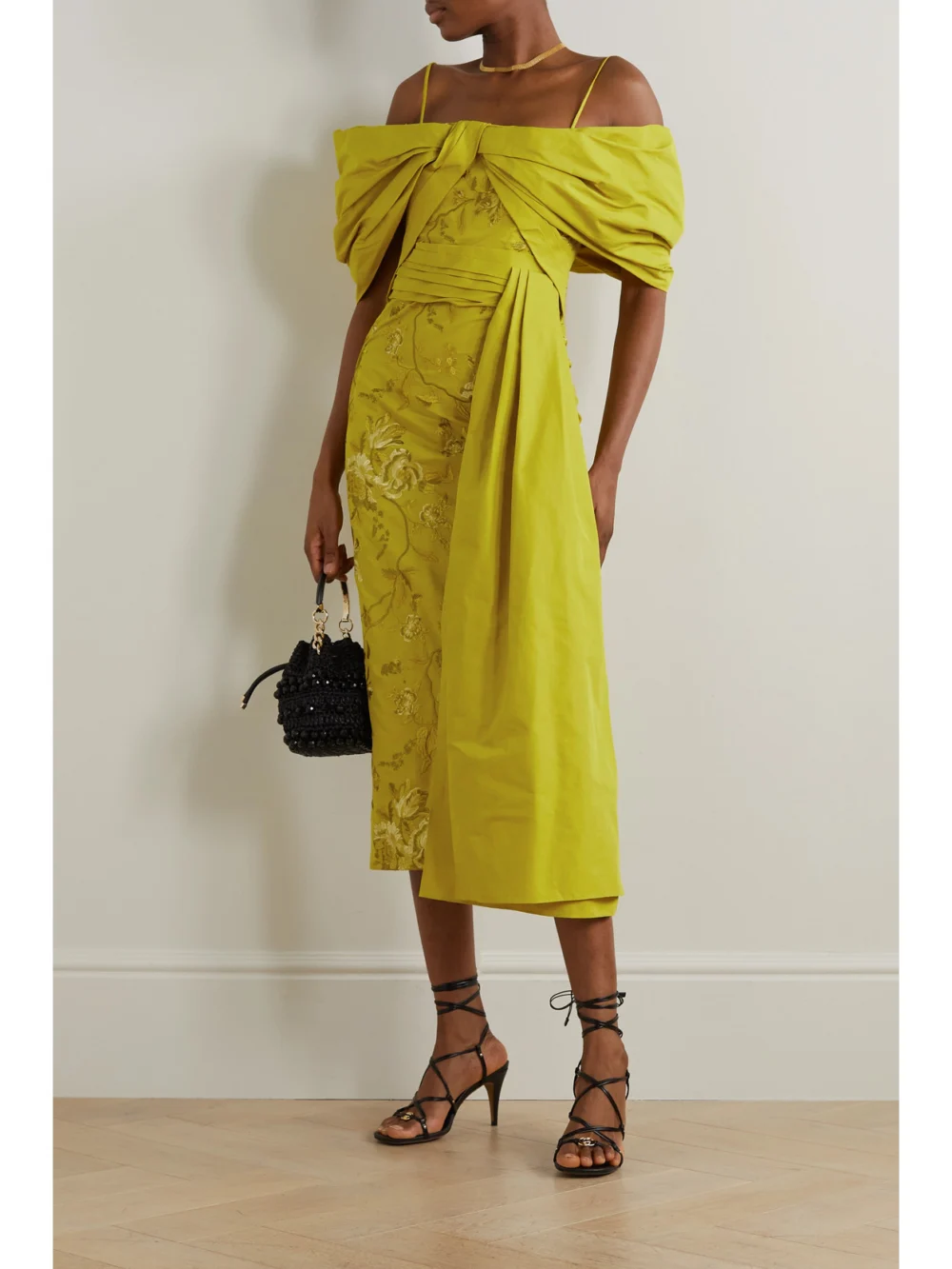 Erdem Evora Draped Taffeta and Embroidered Cotton-faille Dress, worn by a model