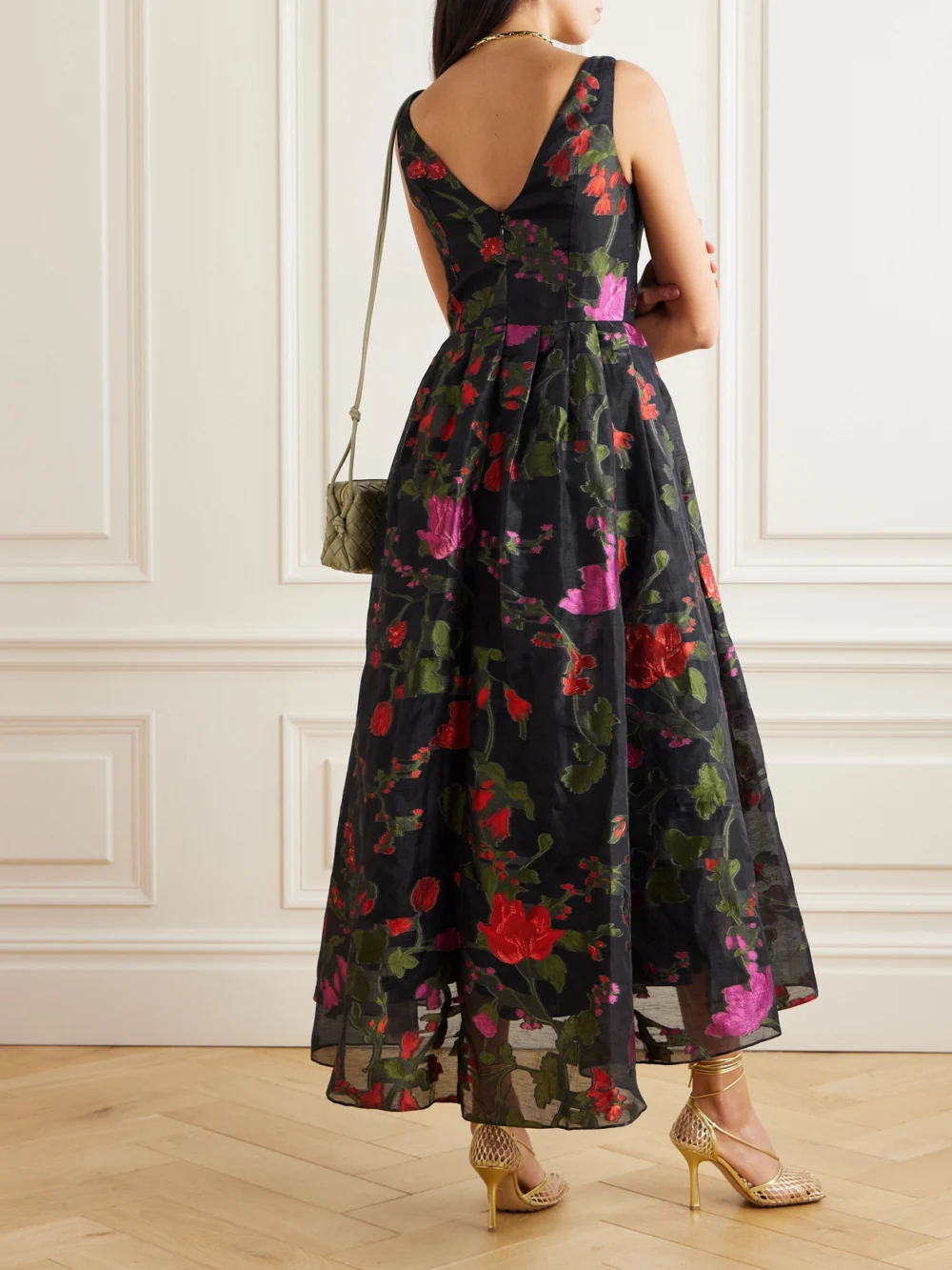 Back view of the Erdem Fil-coupé Organza Midi Dress