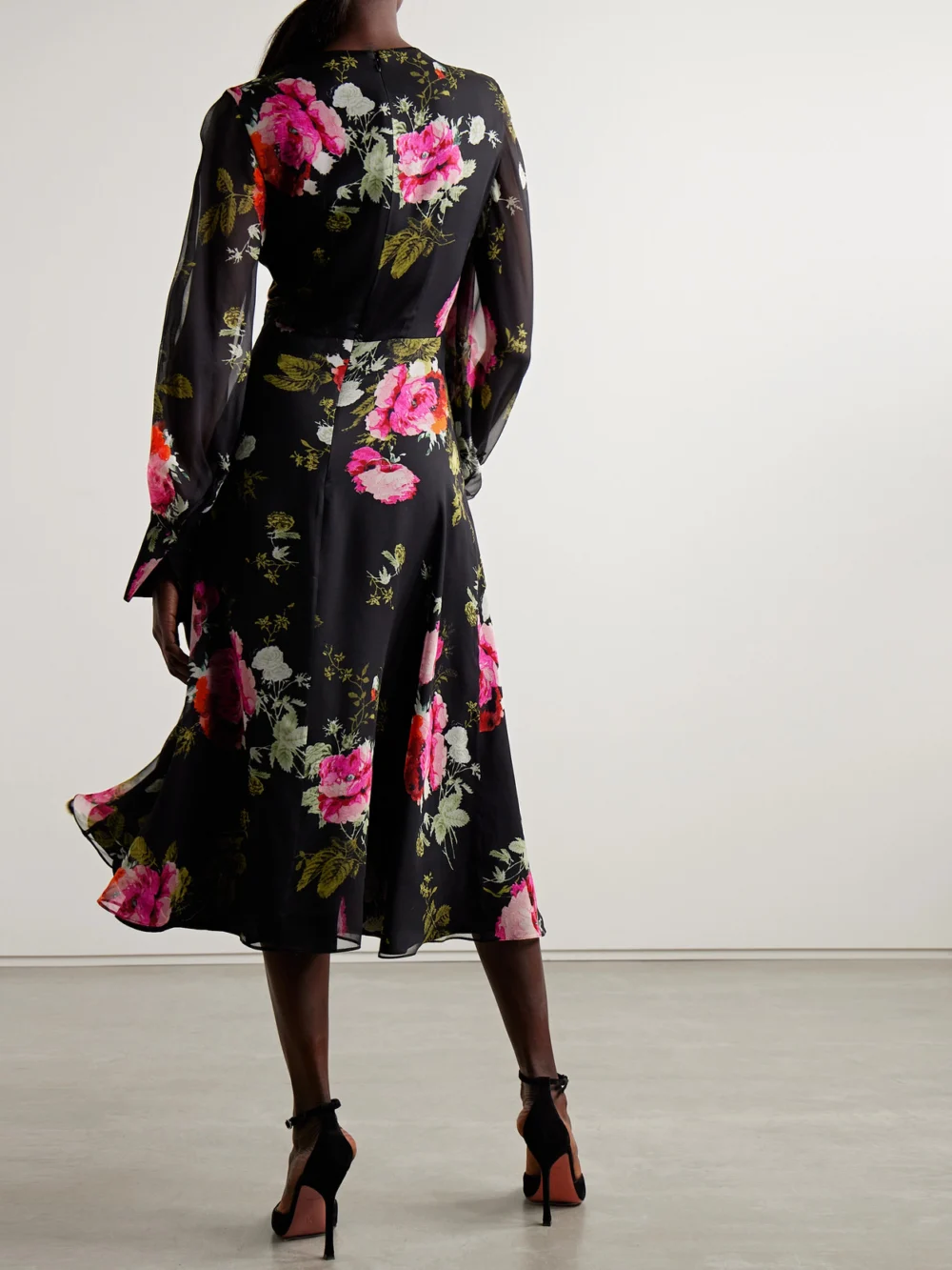 Back view of the Erdem Floral-print Silk-chiffon Midi Dress