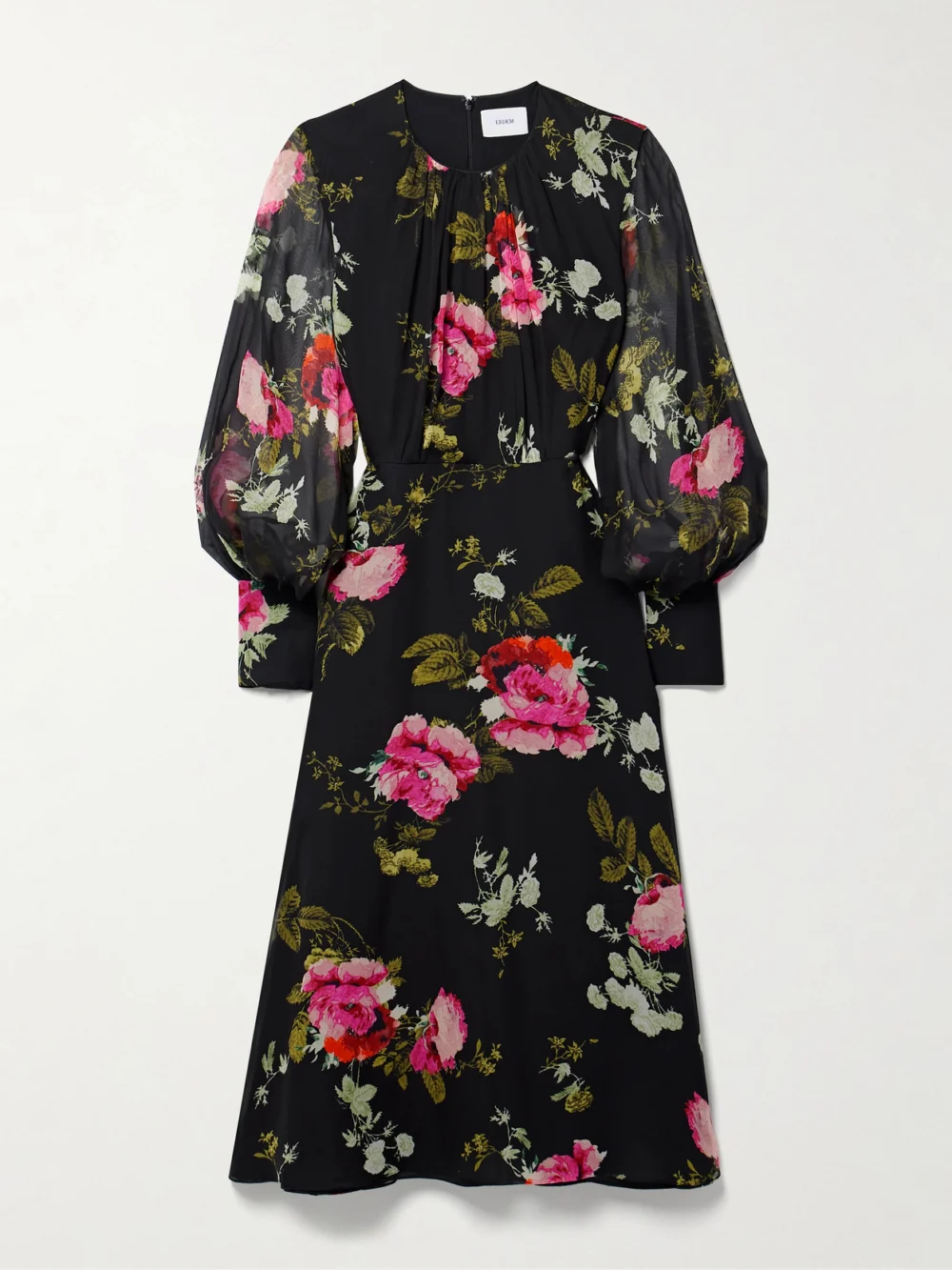 Erdem Floral-print Silk-chiffon Midi Dress in black