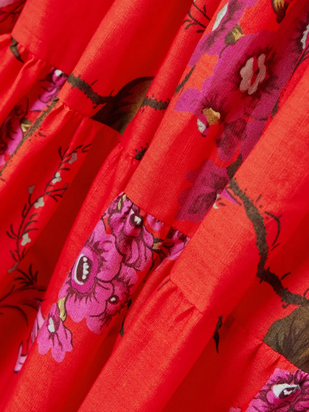 Close-up detail of the Erdem Floral-print Tiered Cotton-poplin Maxi Dress