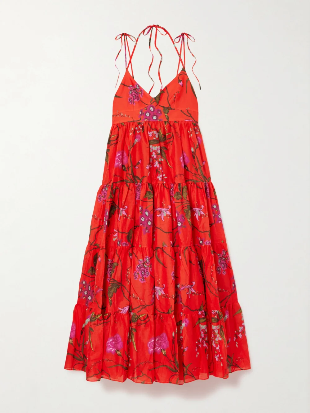 Erdem Floral-print Tiered Cotton-poplin Maxi Dress in uk 8
